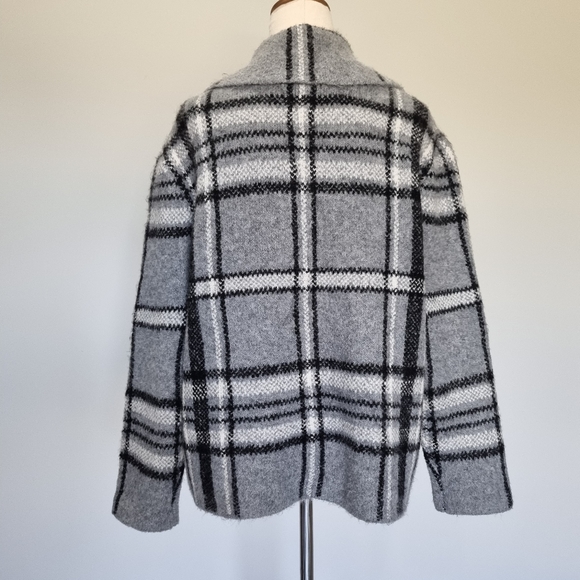 Rachel Zoe Grey & Black Plaid Soft & Cosy Double Breasted Jacket Size L - Picture 5 of 7